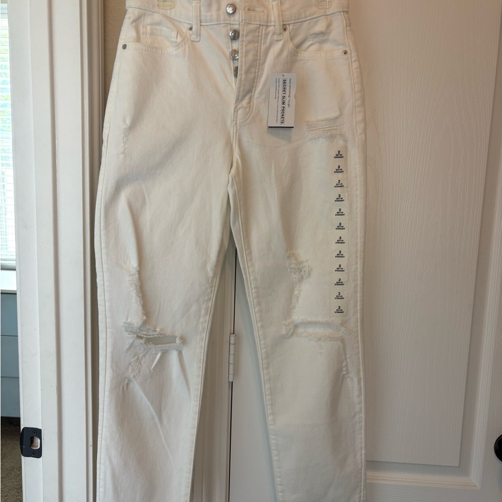 Old Navy High Rise White Jeans with Distressed Details